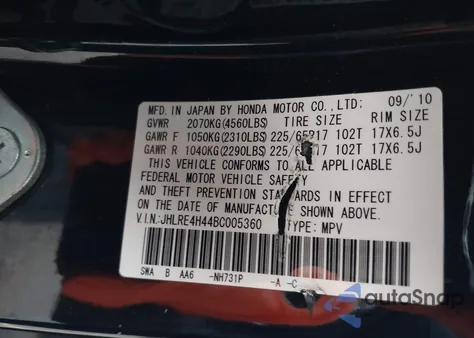 2011 Honda Cr-V Se from USA, damaged, VIN JHLRE4H44BC005360
